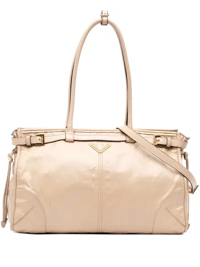 Pre-owned Prada 2013-2026 Large Naplak Calfskin Bonnie Satchel In Neutrals