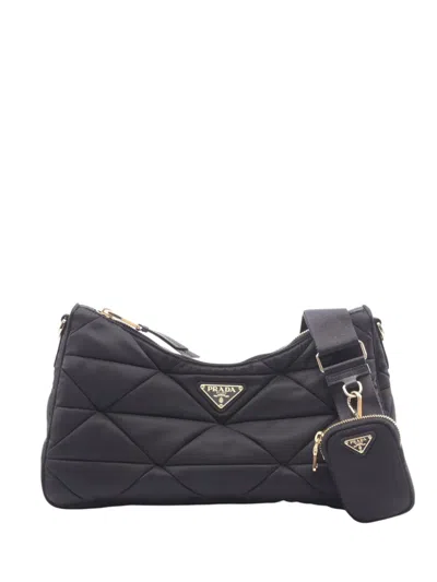 Pre-owned Prada 2013-2026 Large Padded Re Nylon Crossbody Bag In Black