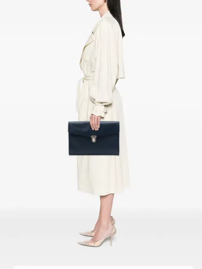 Pre-owned Prada 2013-2026 Large Saffiano Lux Envelope Pushlock Clutch Bag In Blue