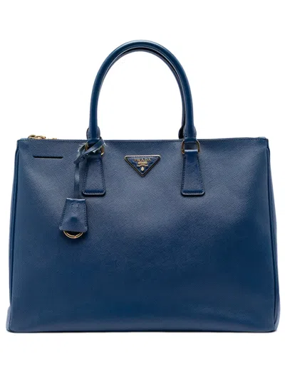 Pre-owned Prada 2013-2026 Large Saffiano Lux Galleria Double Zip Tote Bag In Blue