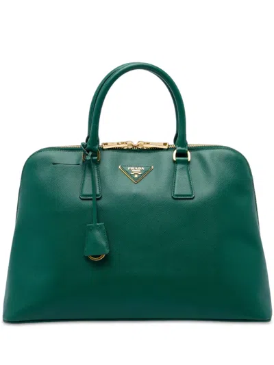Pre-owned Prada 2013-2026 Large Saffiano Lux Promenade Satchel In Green