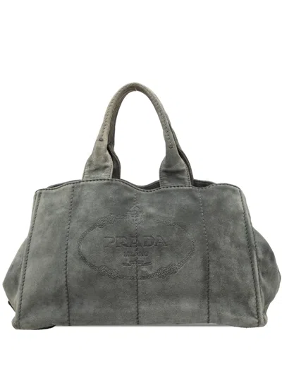 Pre-owned Prada 2013-2026 Large Scamosciato Canapa Logo Satchel In Gray