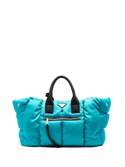 Pre-owned Prada 2013-2026 Large Tessuto Bomber Satchel In Blue