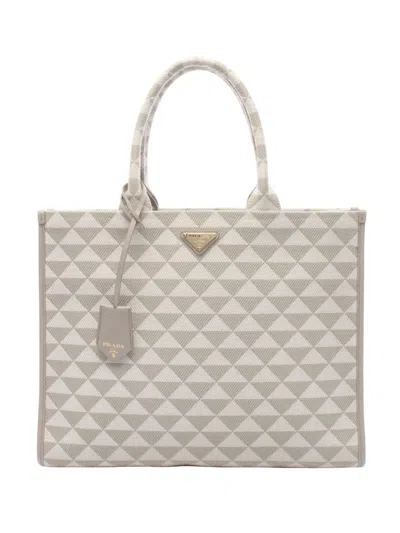 Pre-owned Prada 2013-2026 Large Triangolo Jacquard Symbole Tote Bag In Gray
