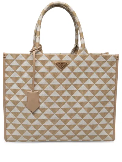 Pre-owned Prada 2013-2026 Large Triangolo Jacquard Symbole Tote Bag In Neutrals