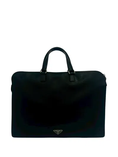 Pre-owned Prada 2013-2026 Leather Business Bag In Black