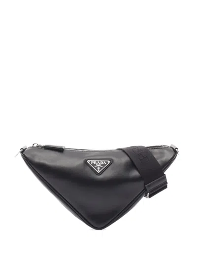 Pre-owned Prada 2013-2026 Leather Triangle Crossbody Bag In Black