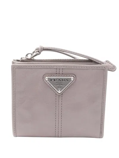 Pre-owned Prada 2013-2026 Leather Wallet Small Wallets In Gray