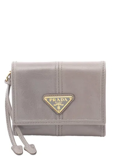 Pre-owned Prada 2013-2026 Leather Wallet Small Wallets In Gray