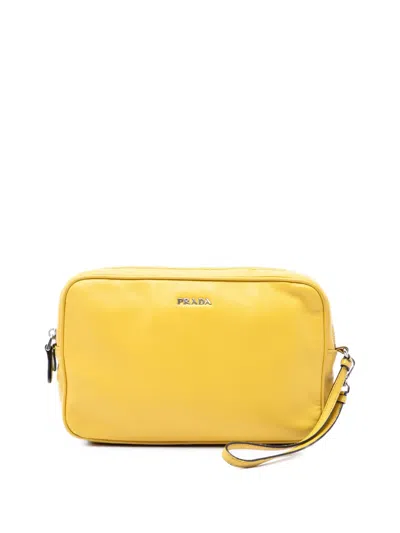 Pre-owned Prada 2013-2026 Leather Wristlet Clutch Bag In Yellow
