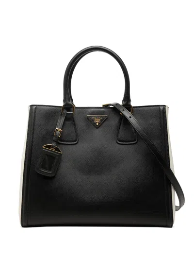 Pre-owned Prada 2013-2026 Medium Bicolor Saffiano Lux Galleria Satchel In Black