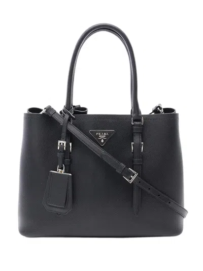 Pre-owned Prada 2013-2026 Medium Saffiano Cuir Double Handle Satchel In Black