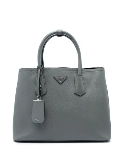 Pre-owned Prada 2013-2026 Medium Saffiano Cuir Double Satchel In Grey