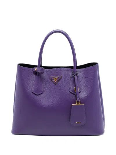 Pre-owned Prada 2013-2026 Medium Saffiano Cuir Double Satchel In Purple