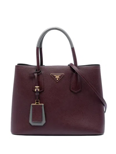 Pre-owned Prada 2013-2026 Medium Saffiano Cuir Double Satchel In Red