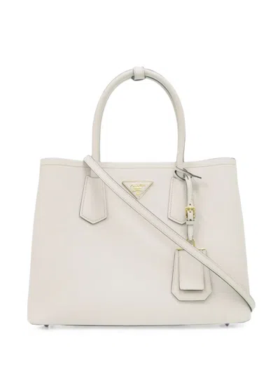 Pre-owned Prada 2013-2026 Medium Saffiano Cuir Double Satchel In White