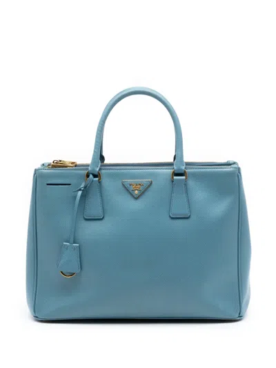 Pre-owned Prada 2013-2026 Medium Saffiano Lux Galleria Double Zip Satchel In Blue
