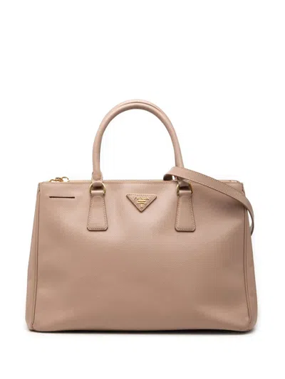 Pre-owned Prada 2013-2026 Medium Saffiano Lux Galleria Double Zip Satchel In Neutrals