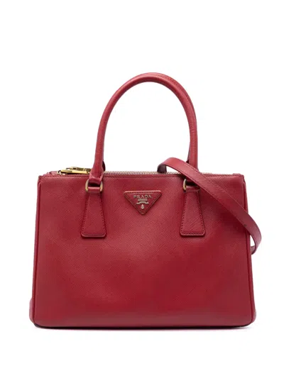 Pre-owned Prada 2013-2026 Medium Saffiano Lux Galleria Double Zip Satchel In Red