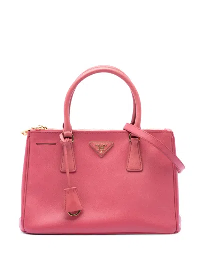 Pre-owned Prada 2013-2026 Medium Saffiano Lux Galleria Double Zip Tote Satchel In Pink