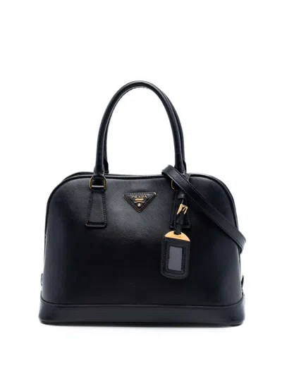 Pre-owned Prada 2013-2026 Medium Saffiano Lux Open Promenade Satchel In Black