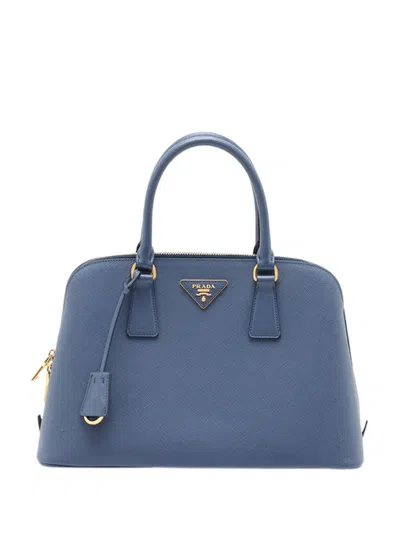 Pre-owned Prada 2013-2026 Medium Saffiano Lux Promenade Satchel In Blue
