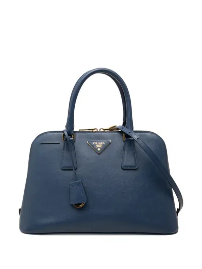 Pre-owned Prada 2013-2026 Medium Saffiano Lux Promenade Satchel In Blue