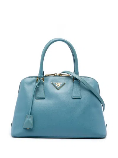 Pre-owned Prada 2013-2026 Medium Saffiano Lux Promenade Satchel In Blue