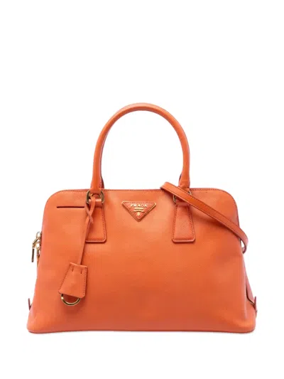 Pre-owned Prada 2013-2026 Medium Saffiano Lux Promenade Satchel In Orange
