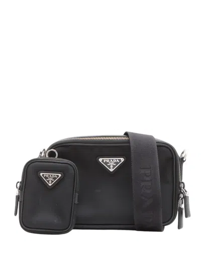 Pre-owned Prada 2013-2026 Medium Saffiano Trimmed Re Nylon Brique Satchel In Black