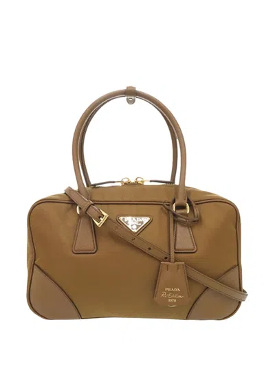 Pre-owned Prada 2013-2026 Medium Saffiano Trimmed Re Nylon Re Edition 1978 Satchel In Brown