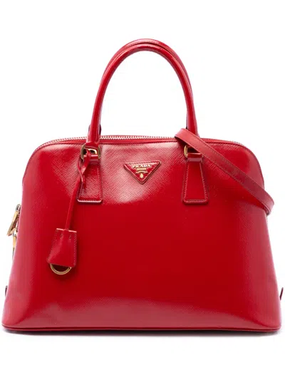 Pre-owned Prada 2013-2026 Medium Saffiano Vernice Promenade Satchel In Red