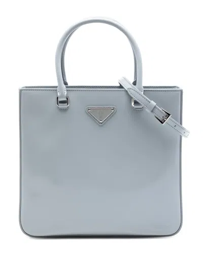 Pre-owned Prada 2013-2026 Medium Spazzolato Leather Satchel In Blue