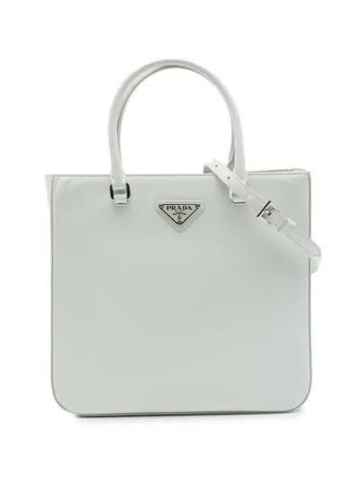 Pre-owned Prada 2013-2026 Medium Spazzolato Leather Satchel In White