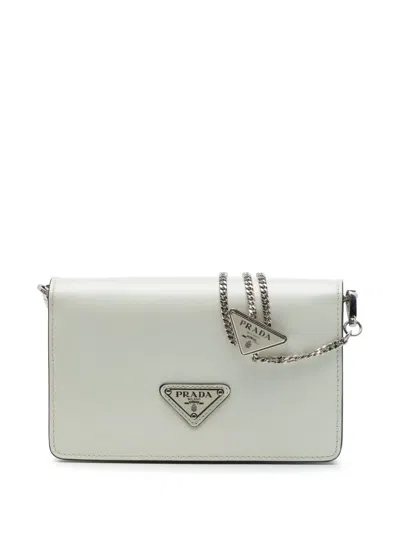 Pre-owned Prada 2013-2026 Mini Brushed Leather Chain Crossbody Bag In White