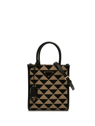 Pre-owned Prada 2013-2026 Mini Embroidered Jacquard Symbole Triangolo Satchel In Brown