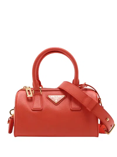 Pre-owned Prada 2013-2026 Mini Saffiano Lux Boston Bag Satchel In Orange