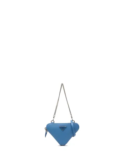 Pre-owned Prada 2013-2026 Mini Saffiano Lux Double Triangle Satchel In Blue