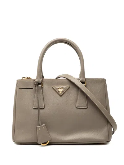 Pre-owned Prada 2013-2026 Mini Saffiano Lux Galleria Double Zip Satchel In Brown