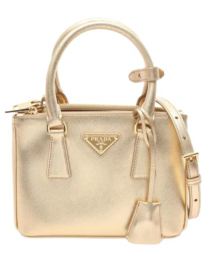 Pre-owned Prada 2013-2026 Mini Saffiano Lux Galleria Double Zip Satchel In Gold