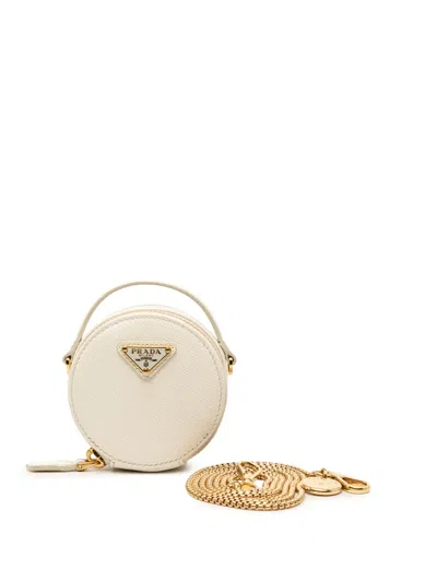 Pre-owned Prada 2013-2026 Mini Saffiano Triangle Pouch Satchel In White