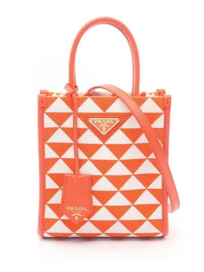 Pre-owned Prada 2013-2026 Mini Symbole Triangolo Tote Satchel In Orange