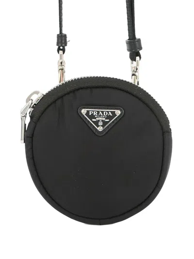 Pre-owned Prada 2013-2026 Mini Tessuto Round Pouch Crossbody Bag In Black