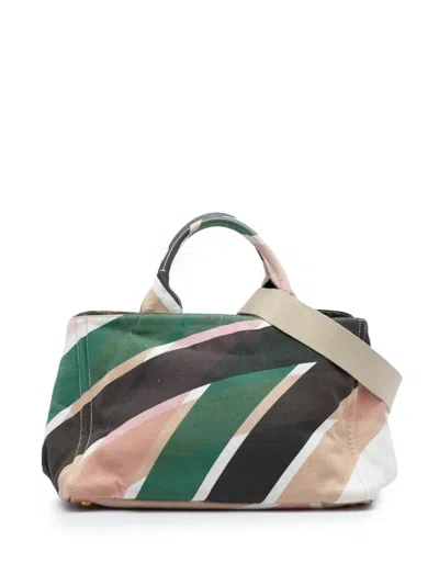 Pre-owned Prada 2013-2026 Multicolor Printed Canvas Canapa Satchel In White