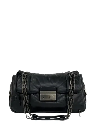 Pre-owned Prada 2013-2026 Nappa Bomber Flap Shoulder Bag In Black