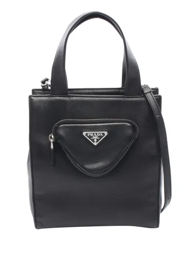 Pre-owned Prada 2013-2026 Nappa Front Pocket Satchel In Black