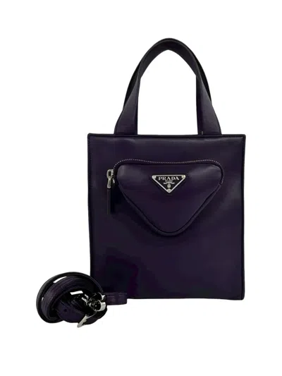 Pre-owned Prada 2013-2026 Nappa Front Pocket Satchel In Purple