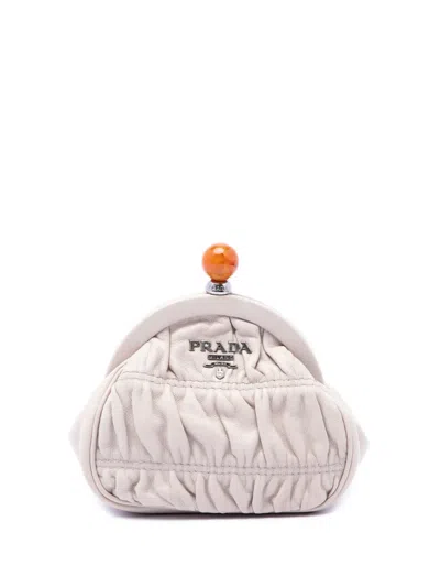 Pre-owned Prada 2013-2026 Nappa Gaufre Kiss Lock Purse Coin Pouch In White