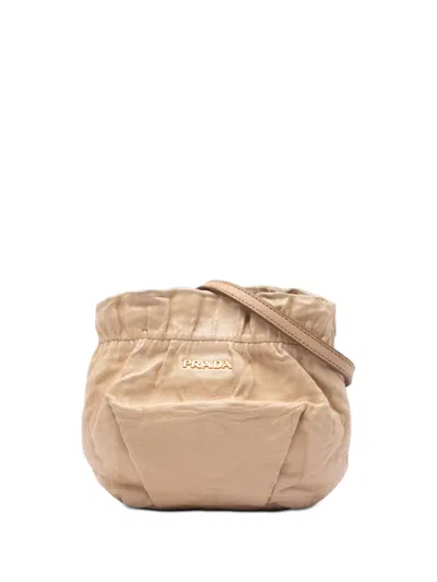 Pre-owned Prada 2013-2026 Nappa Leather Antique Bucket Bag In Neutral