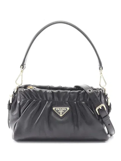Pre-owned Prada 2013-2026 Nappa Logo Satchel In Black